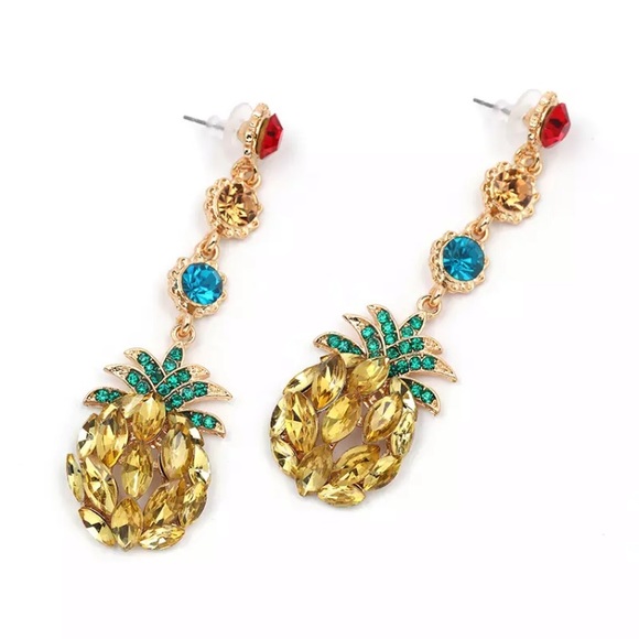 New! Rhinestone Pineapple Drop Earrings - Picture 2 of 8